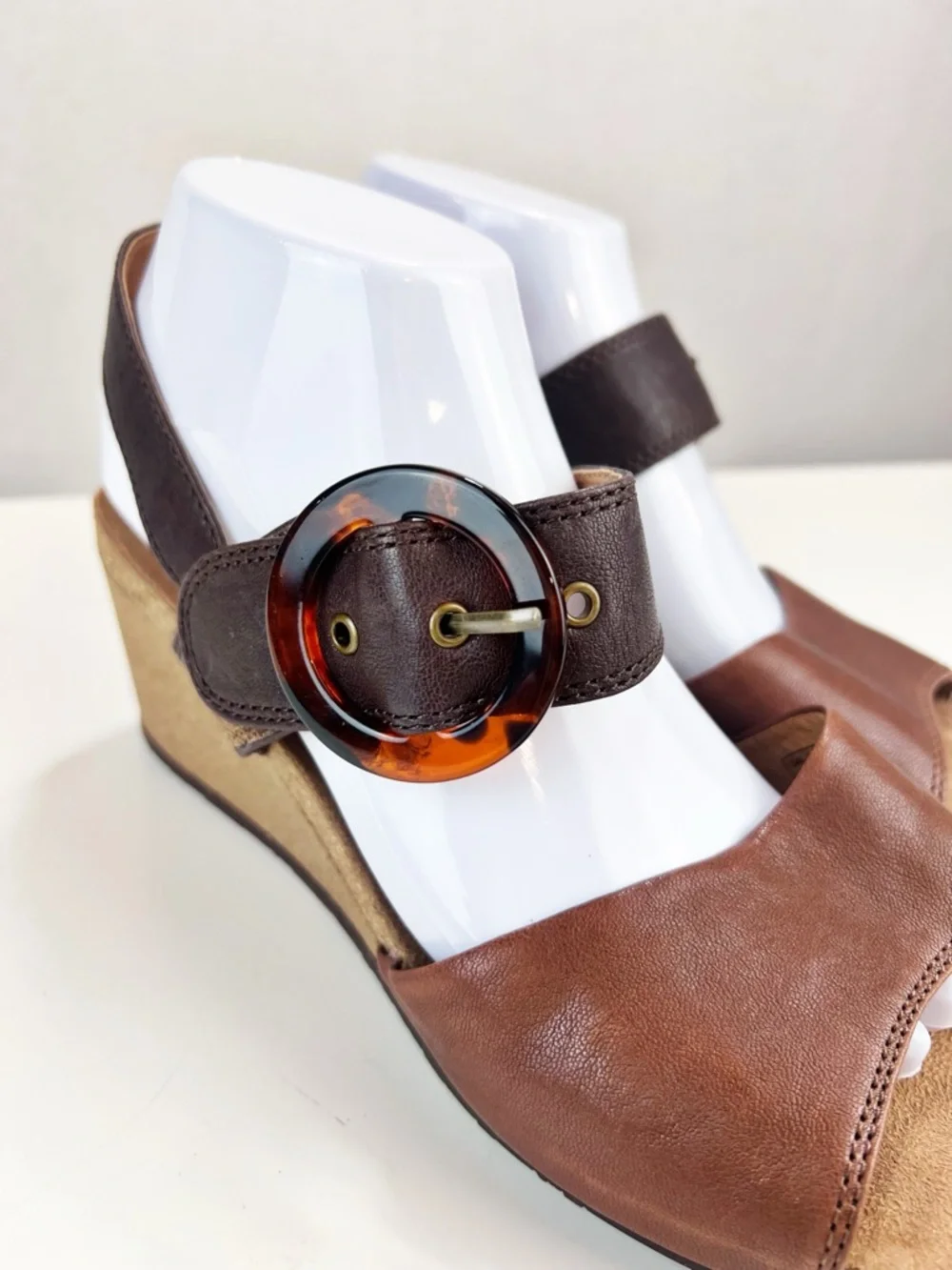 Salvia Cork Wedge Sandals Size 42 Brown Tortoise Shell Buckle Chunky